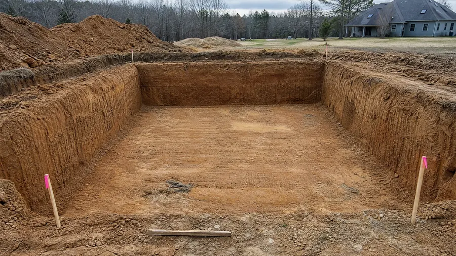 Excavated foundation pit ready for footings