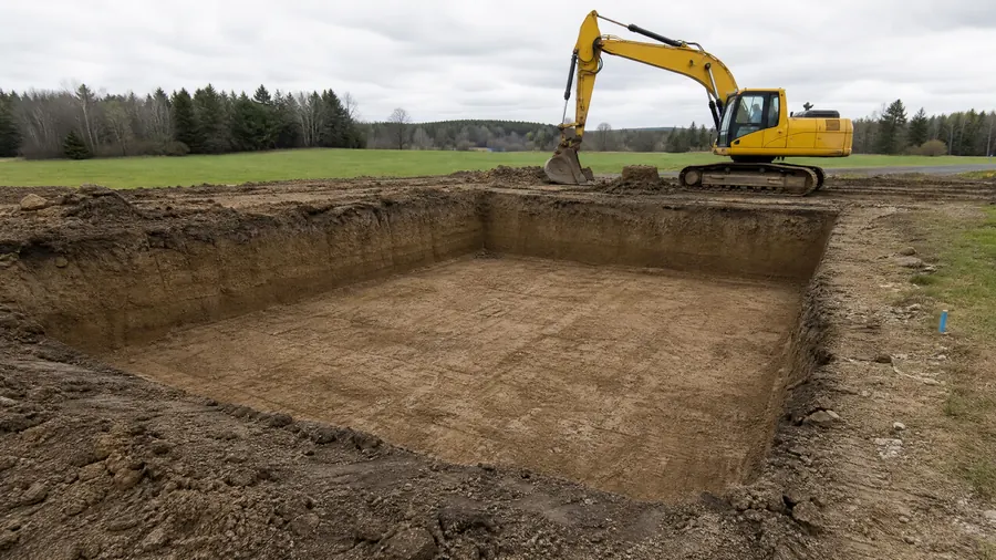 Excavator digging a large site excavation