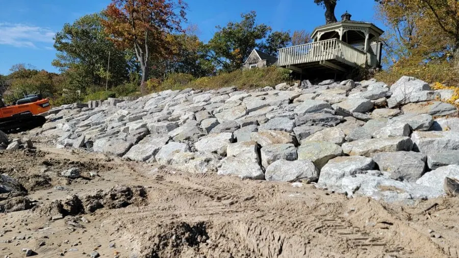 Natural stone wall along a waterfront